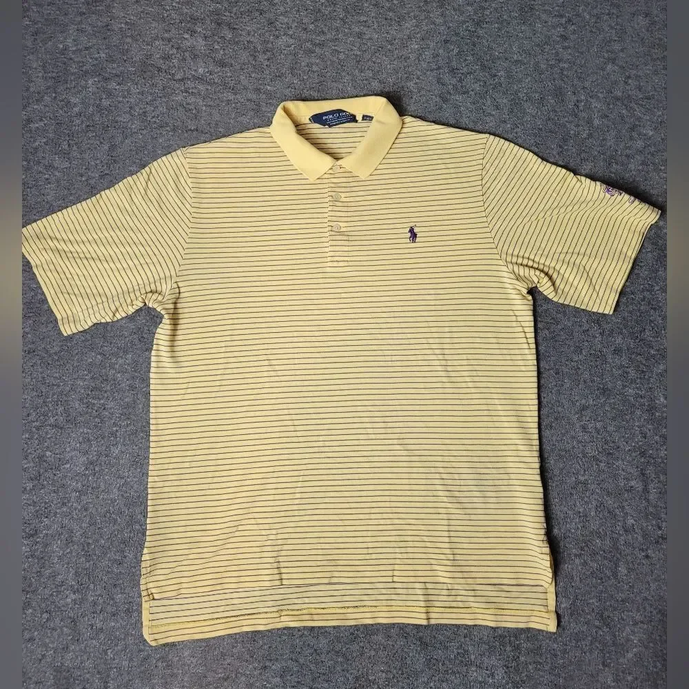 Polo Ralph Lauren Golf Shirt Men's Sz M Yellow Striped Trump National Golf Club